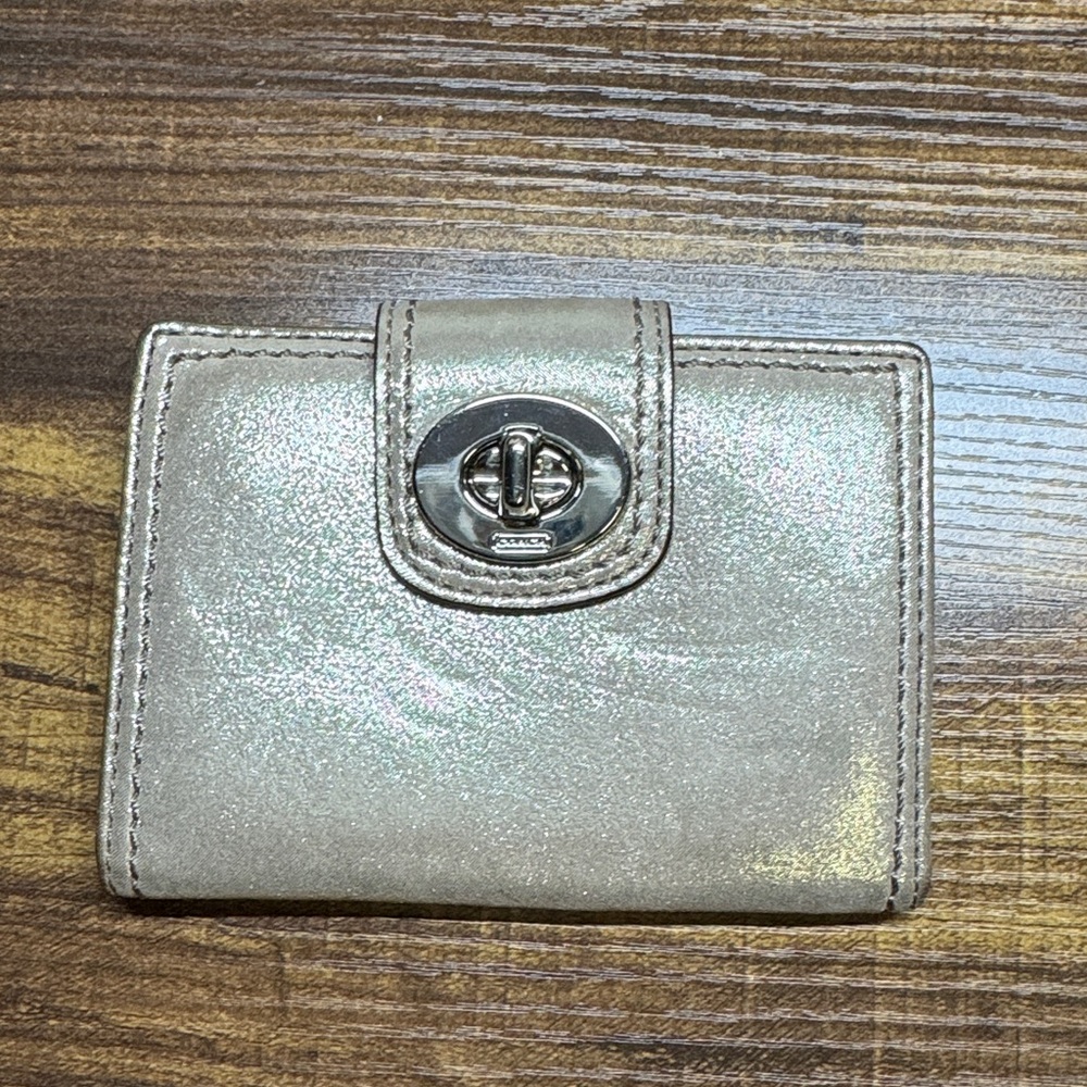 Metallic gold Coach Wallet with Turn Lock